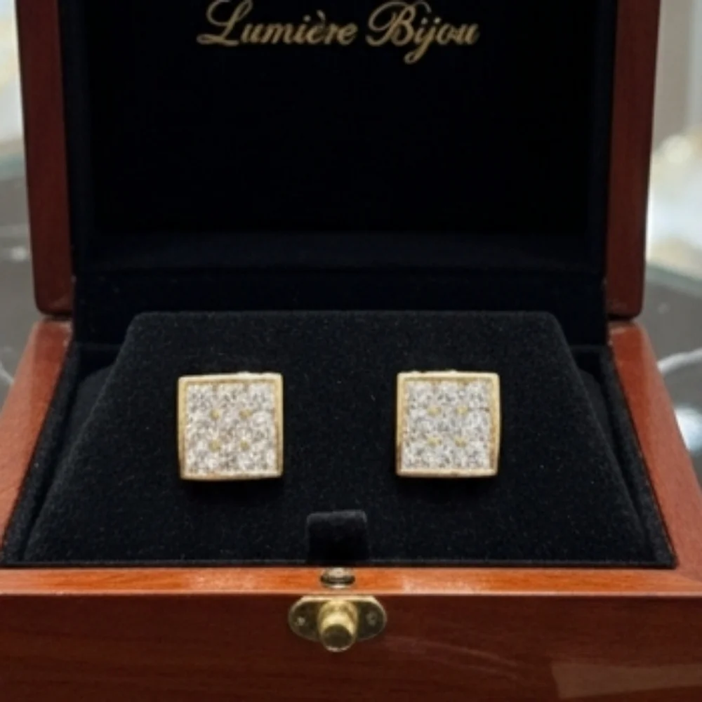 14K Mens Micropave Earrings